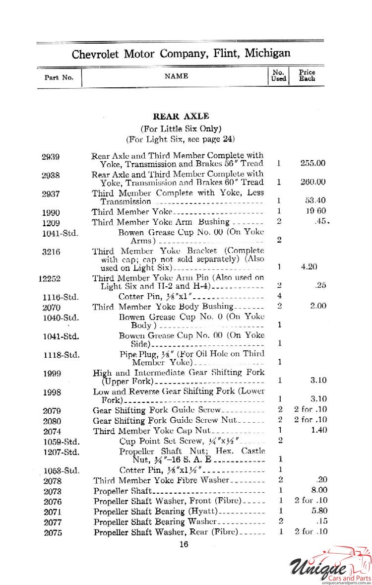1912 Chevrolet Light and Little Six Parts Price List Page 75